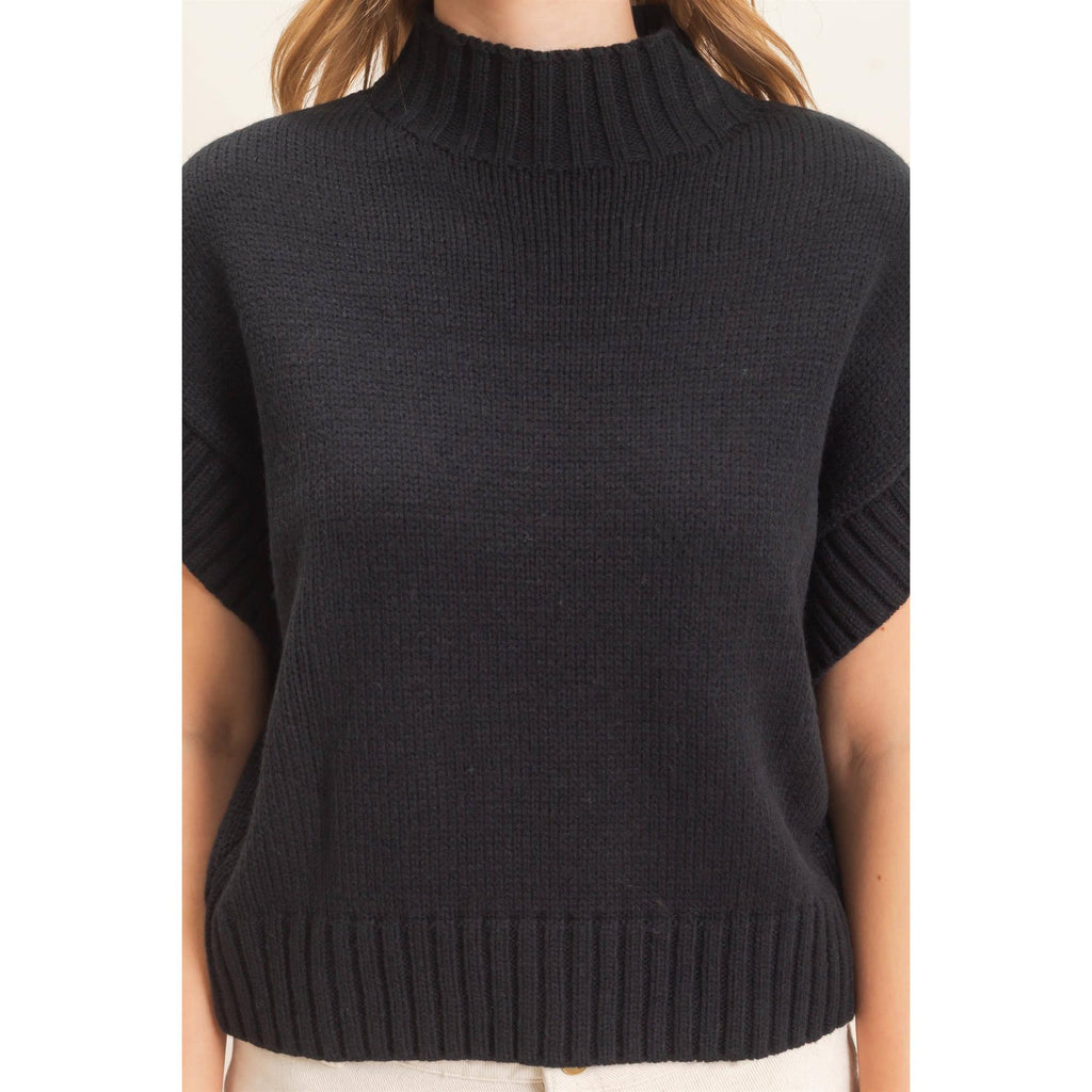 Ribbed Mock Neck Sweater Vest Black