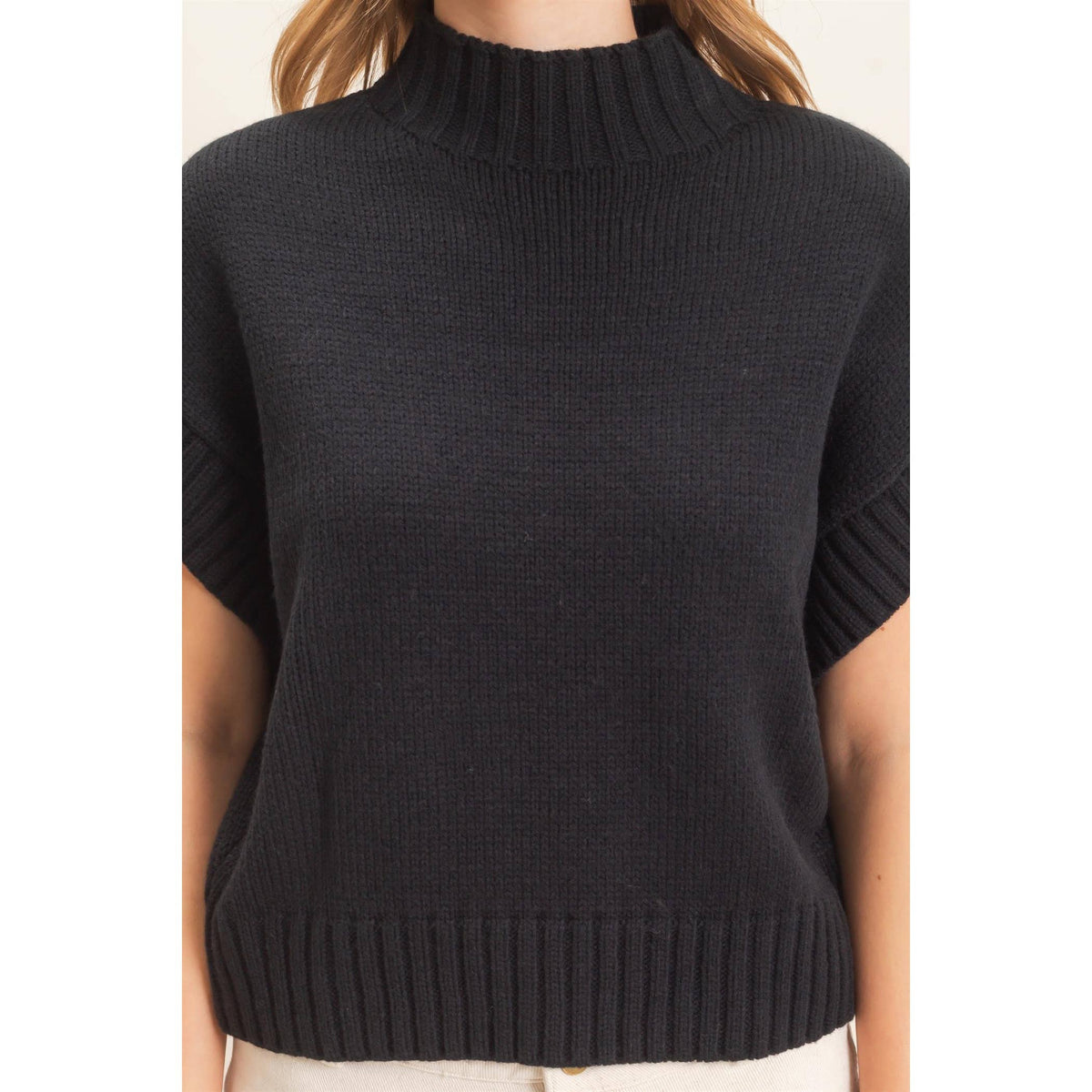 Ribbed Mock Neck Sweater Vest Black