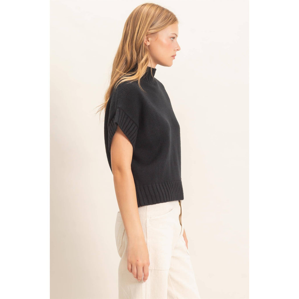 Ribbed Mock Neck Sweater Vest Black