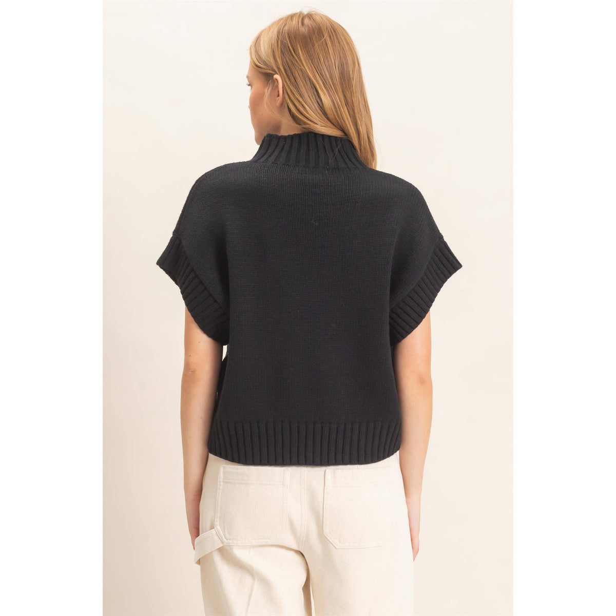 Ribbed Mock Neck Sweater Vest Black