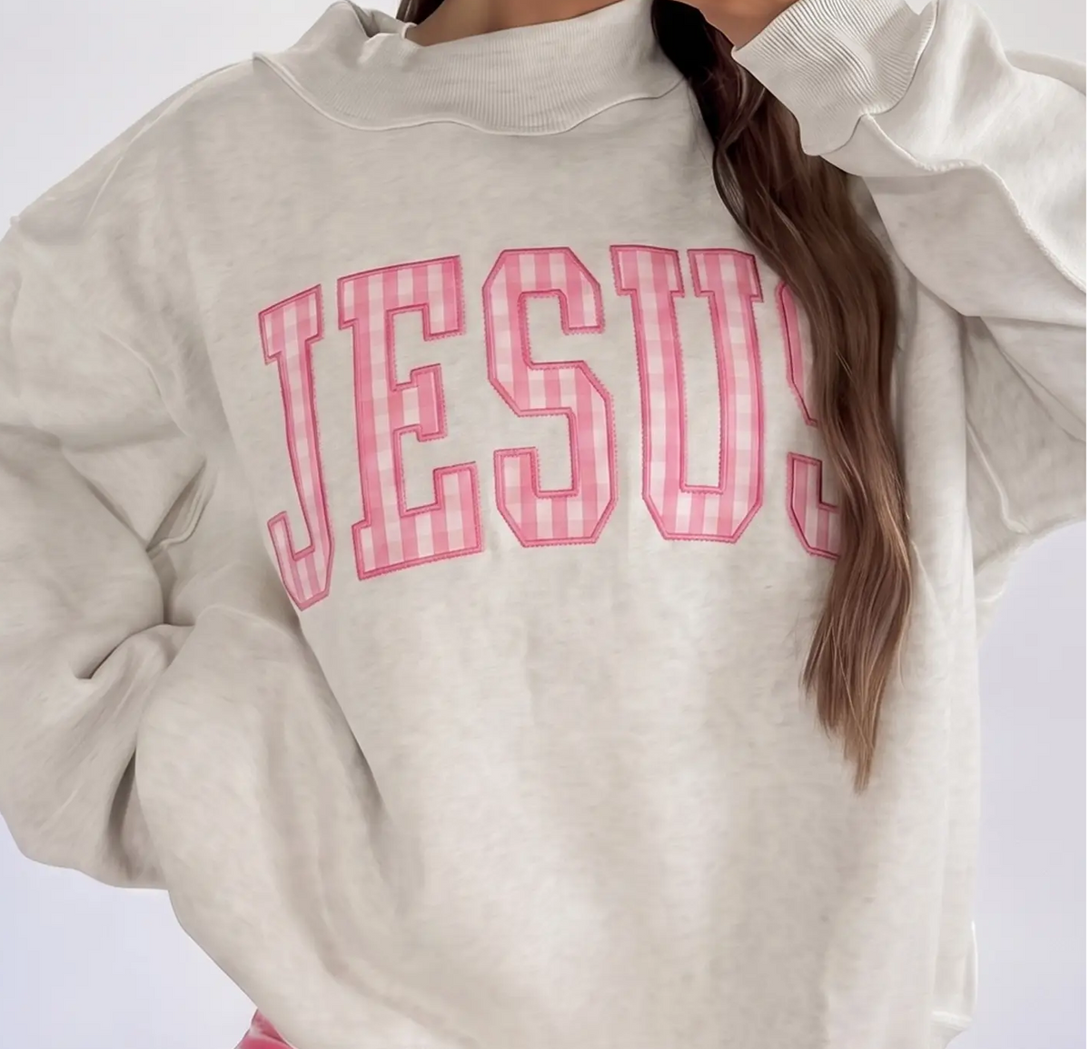 JESUS Pink Plad Mock Neck